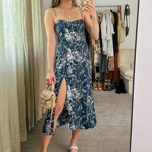 A&F Camille Midi Dress, Dark Blue/White Floral Size XS Petite